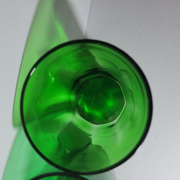 Vintage Mary Gregory Green Glass Tumblers With White Deer Design Set Of 2 - Picture 4 of 8